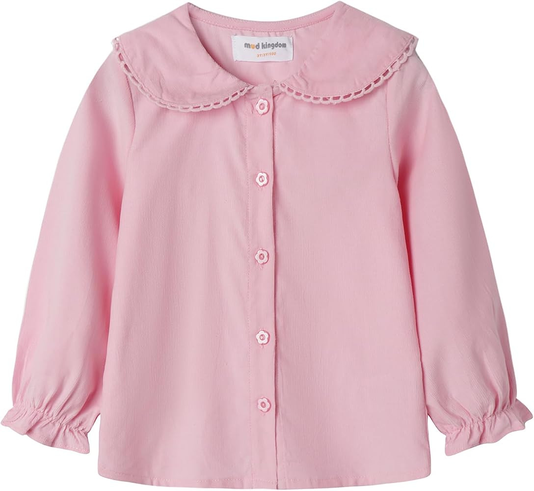 Mud Kingdom Little Girls Corduroy Shirt Button Down Long Sleeve Lace Collar | Amazon (US)