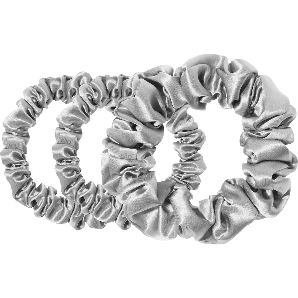 slip 3-Pack Large & Small Silk Scrunchie Set in Silver at Nordstrom | Nordstrom