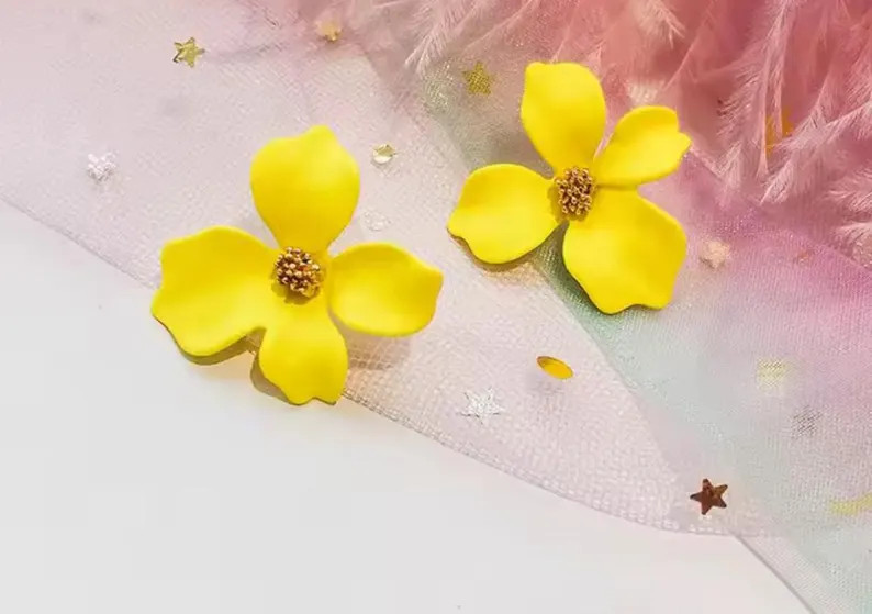 Yellow Flower Stud Earrings | Bold Statement Studs | Lightweight Floral Earrings | Bright Petal J... | Etsy (US)