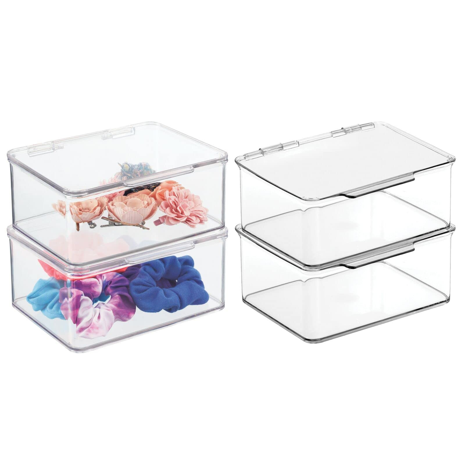 mDesign Plastic Stackable Square Storage Bin, Drawer Organizer with Secure Lid, Container Box for Or | Amazon (US)