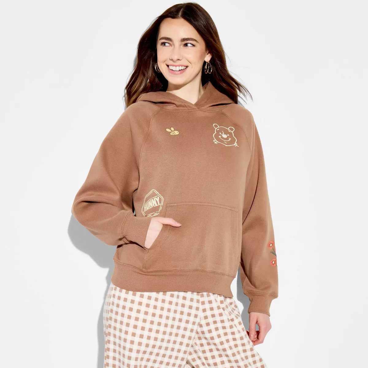 Women's Winnie the Pooh Farm Hooded Graphic Pullover Sweatshirt - Light Brown XXS | Target