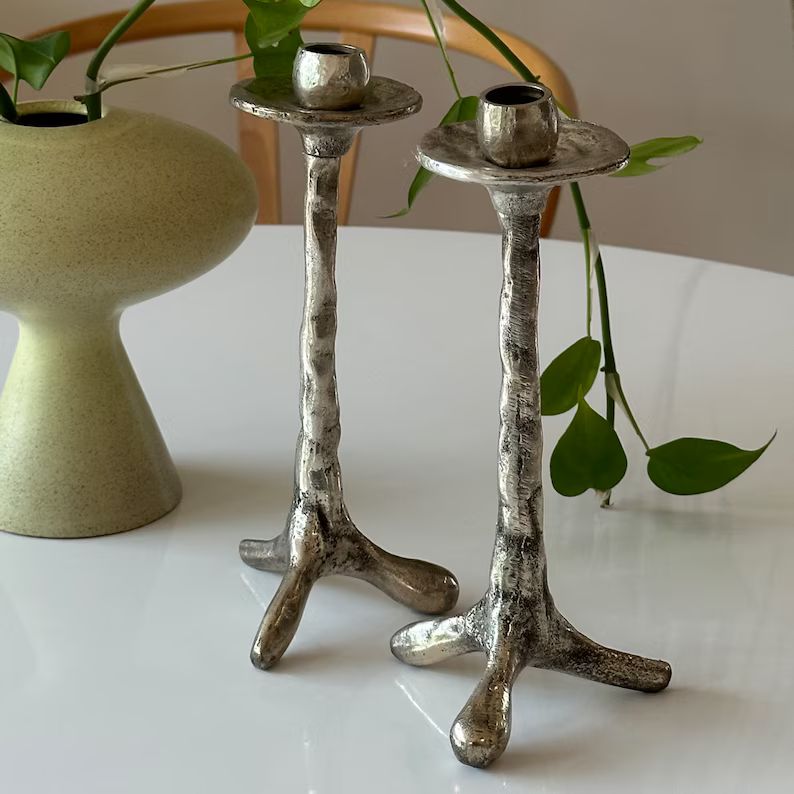 Abstract Brutalist Metal Candle Holders Set of 2 - Etsy | Etsy (US)