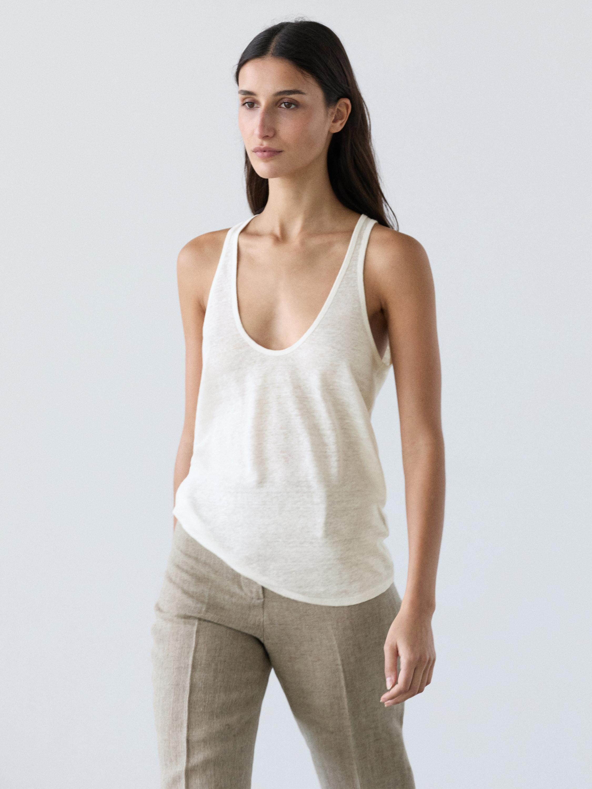 100% linen strappy top | Massimo Dutti US