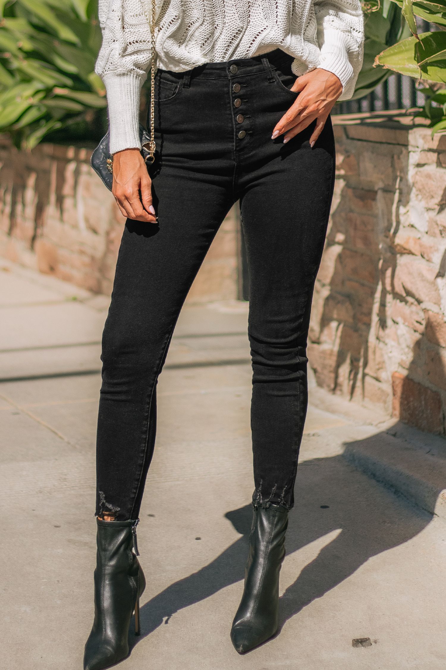 Onyx Button Fly Skinny JeansNew | Cupshe US