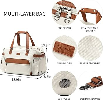 BOVIP Canvas Overnight Bag Travel Carry on Shoulder Duffel Bag Weekender Bag Yoga Gym Tote Bag wi... | Amazon (US)