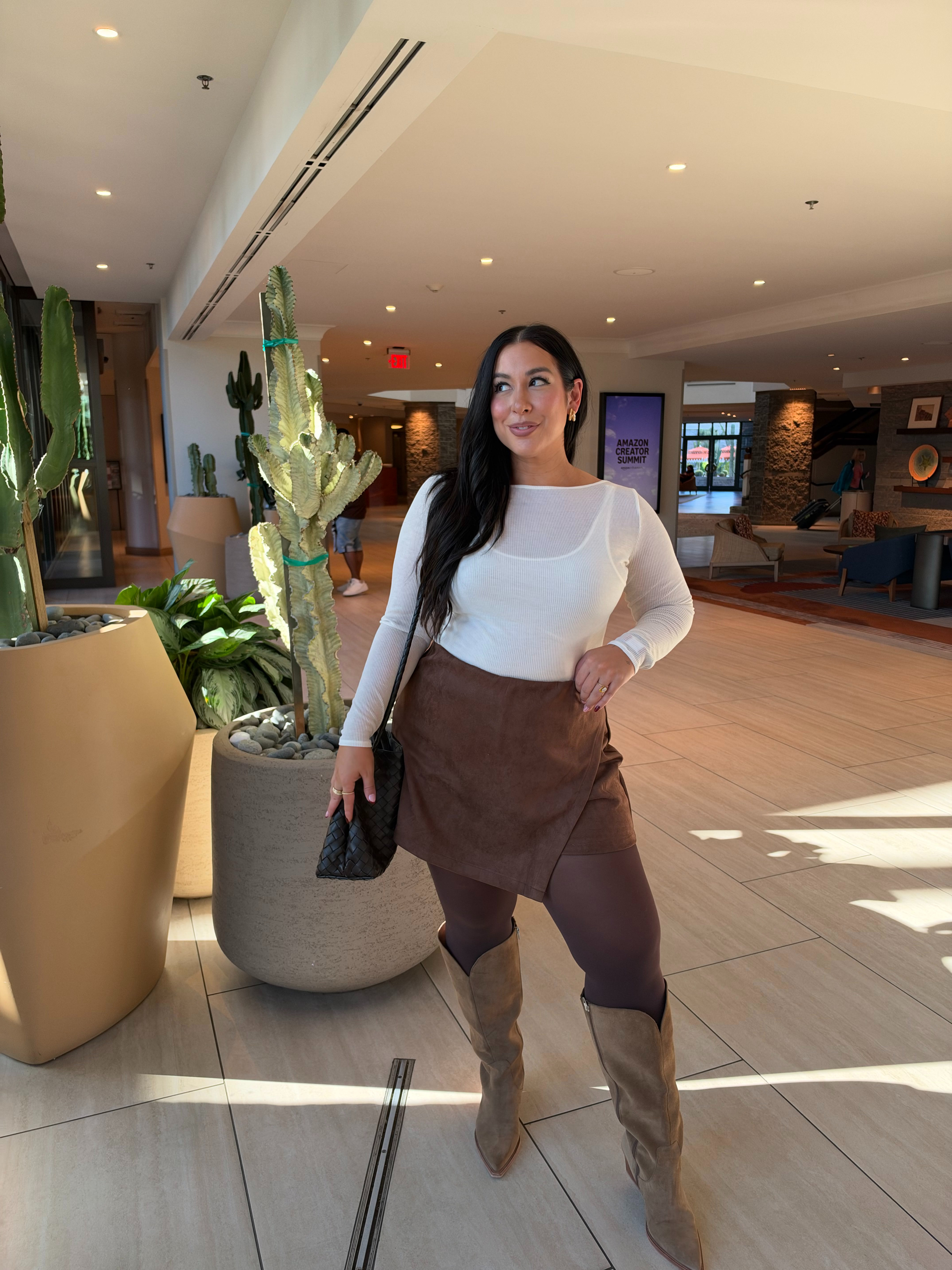 How cute is this fall outfit?! I am loving the suede skirt and it’s soft belly approved. Wearing an XL on top and bottom. Midsize, midsize fashion, fall fashion, fall, amazon summit 

 #LTKSeasonal #LTKMidsize