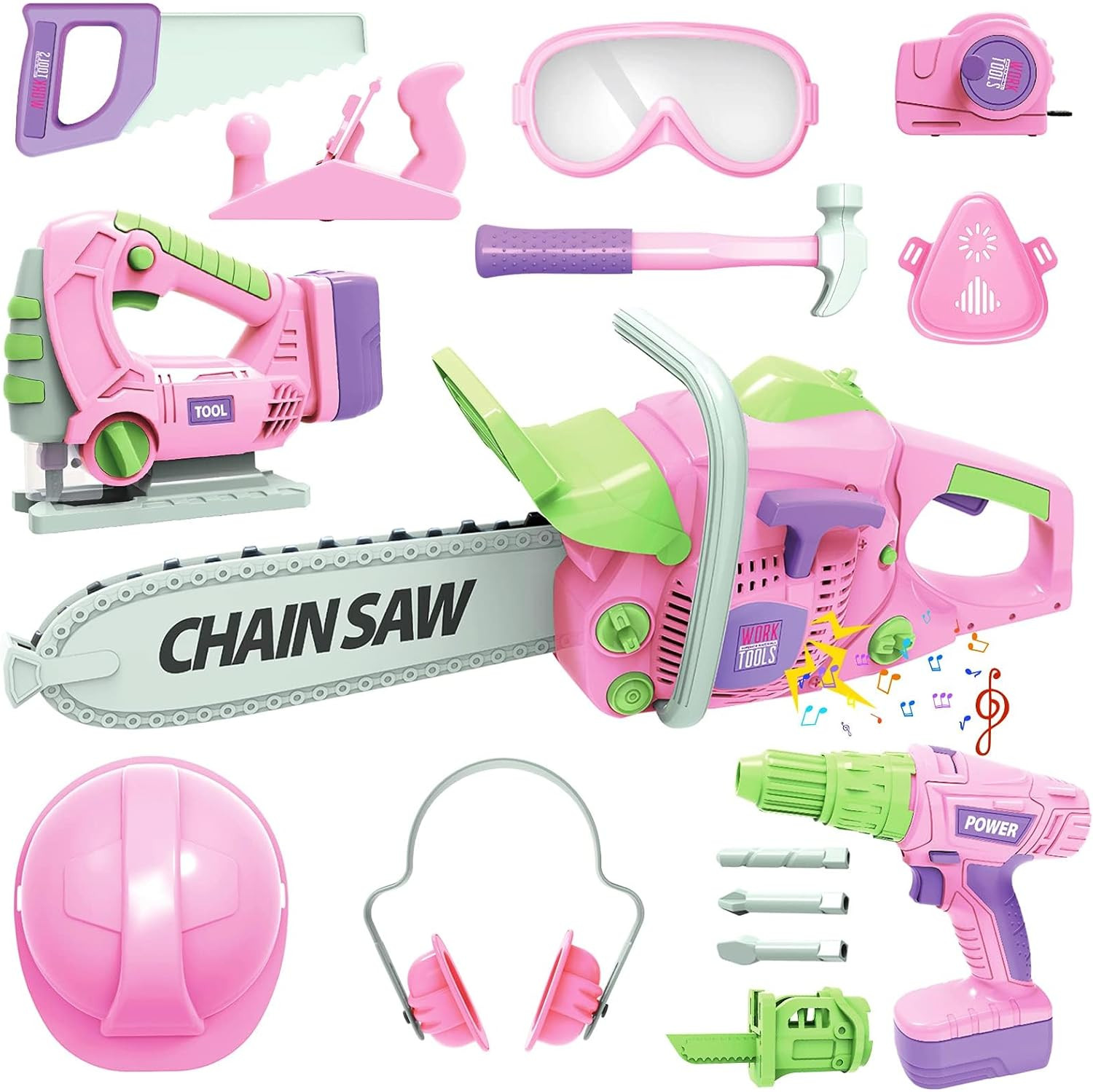 Kids Construction Tool Set for 3 4 5 6 7 Year Old Boys Girl,Pink Preschool Pretend Play Tool,Pret... | Amazon (US)