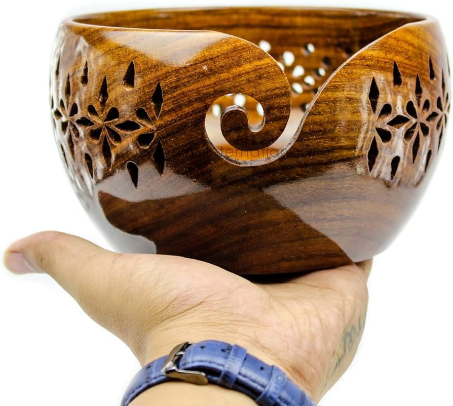 Nagina International Rosewood Crafted Wooden Yarn Storage Bowl With Carved Holes & Drills | Knitt... | Amazon (US)