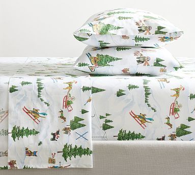 Skiing Dogs Percale Sheet Set | Pottery Barn (US)