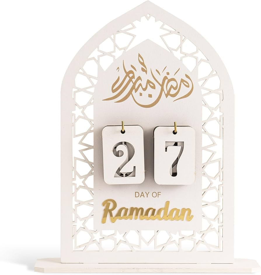 Ramadan Countdown Calendar 2026, 30 Day White Wooden Gold Acrylic Eid Mubarak Advent Calendar Dec... | Amazon (US)