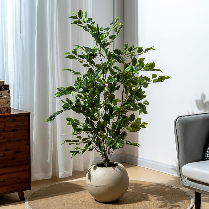 Artificial Ficus Tree Indoor 4ft, Large Potted Faux Tree with Realistic Silk Leaves & Trunk for H... | Amazon (US)