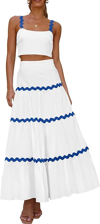 PRETTYGARDEN Womens 2024 Summer Two Piece Vacation Beach Outfits Dressy Sleeveless Cropped Tank T... | Amazon (US)