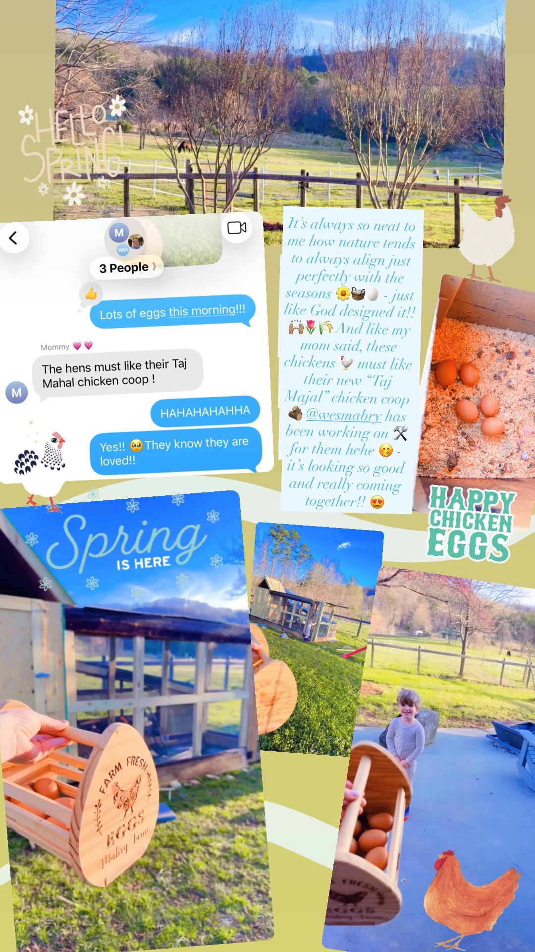 It’s always so neat to me how nature tends to always align just perfectly with the seasons 🌼🧺🥚 - just like God designed it!! 🙌🏽🌷🌾 And like my mom said, these chickens 🐓 must like their new “Taj Majal” chicken coop 🪵 @wesmabry has been working on 🛠️ for them hehe 🤭 - it’s looking so good and really coming together!! 😍