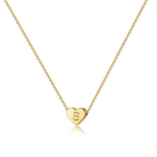 Turandoss Heart Pendant Initial S Necklace - 14K-Gold-Plated Heart Initial Necklaces for Women, Dainty Tiny Letter Necklace Gifts, Necklaces for Women | Amazon (US)