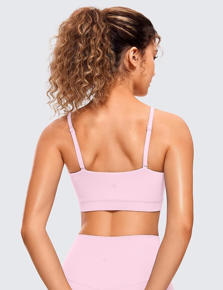 CRZ YOGA Butterluxe Womens Adjustable Spaghetti Thin Strap Sports Bra - Padded Wireless Square Ne... | Amazon (US)