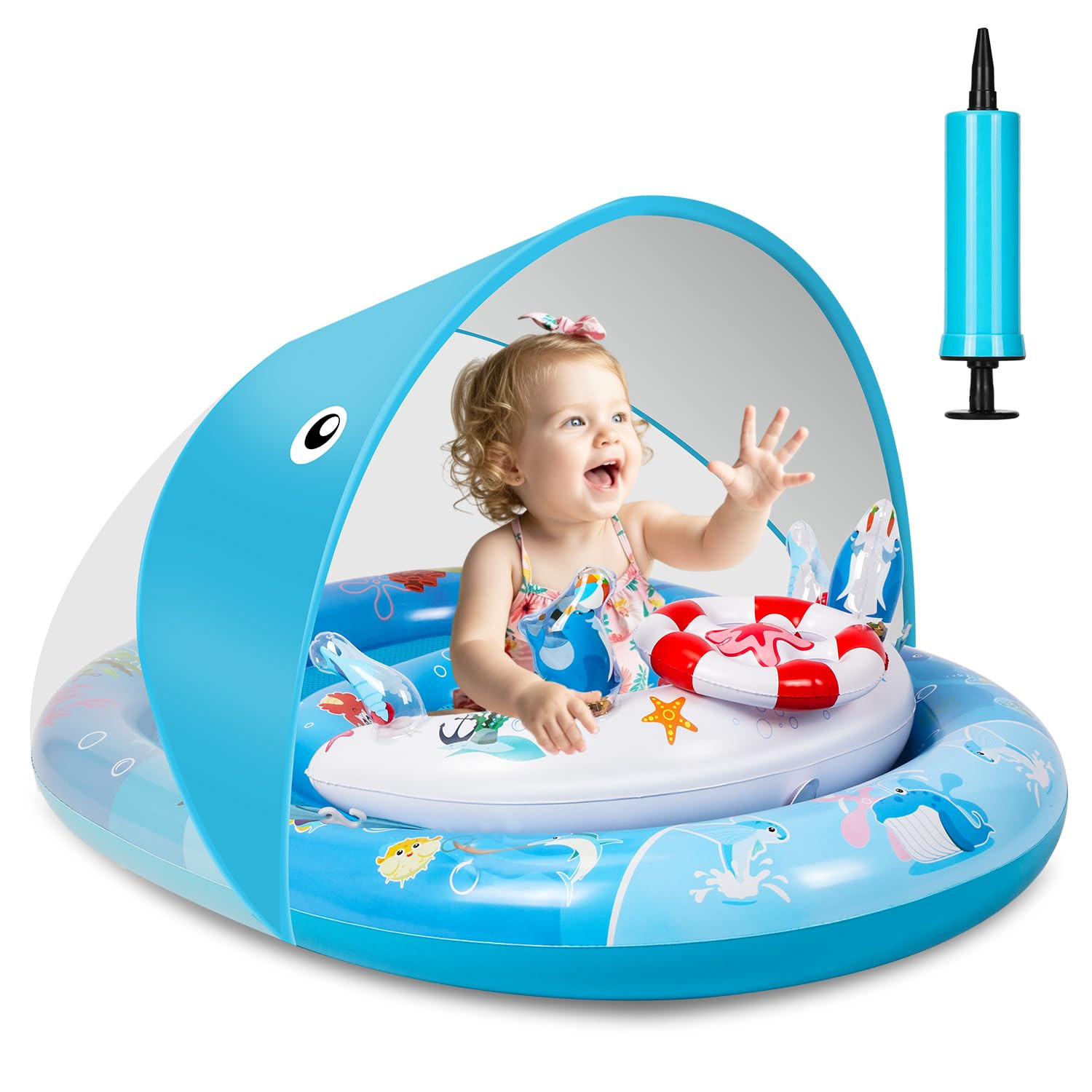 Baby Pool Float with Canopy UPF50+ Protection, Baby Swim Float with Adjustable Safety Seat, Infla... | Amazon (US)