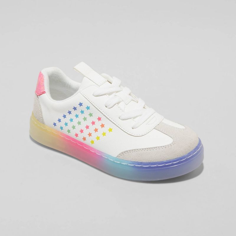 Girls' Kira Rainbow Star Print Lace-Up Sneakers - Cat & Jack™ White | Target