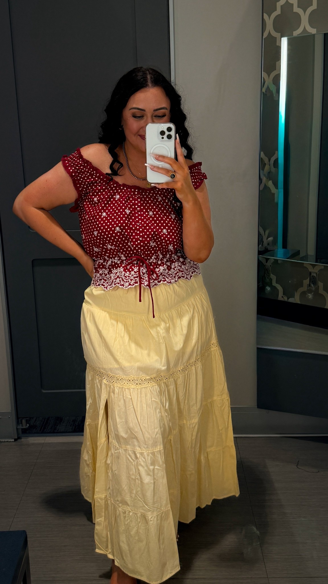 Top size large runs true to size
Skirt size large would go up to an extra large. Get your true size.

For reference, I’m 188Lbs and 5’5

#LTKMidsize #LTKootd #LTKFestival