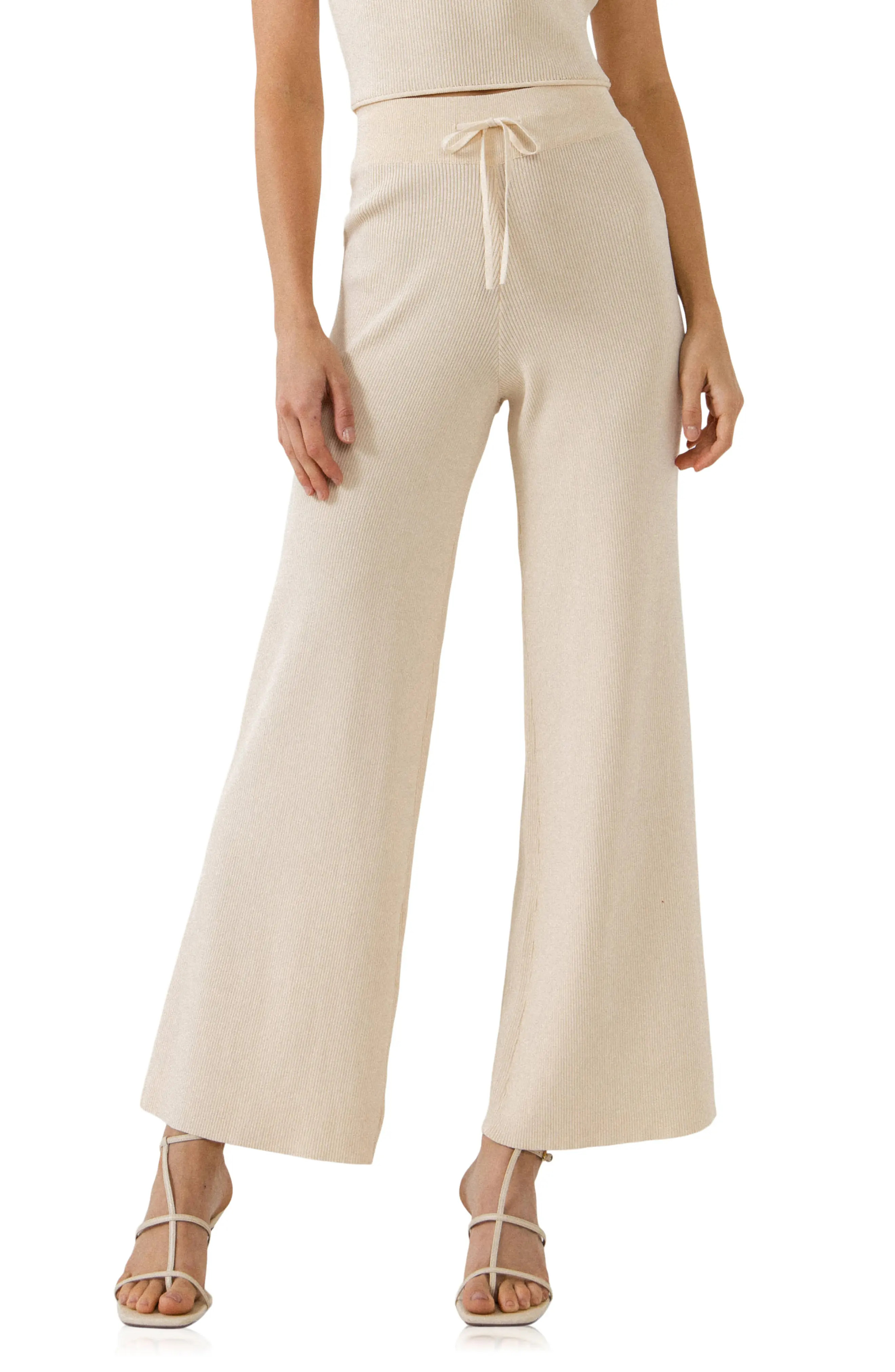 Endless Rose Knit Wide Leg Pants in Cream at Nordstrom, Size Small | Nordstrom