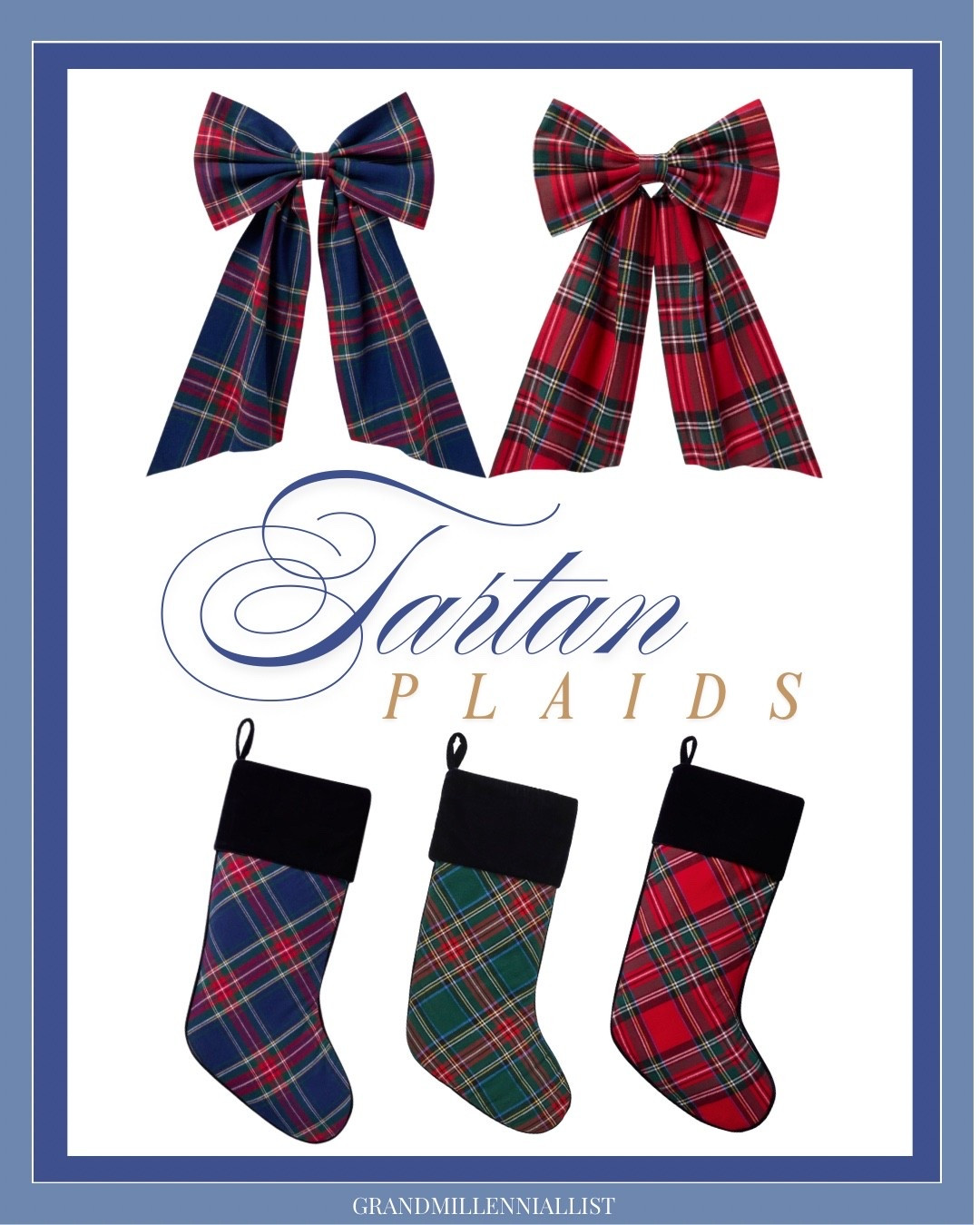 Tartan plaid Christmas stockings and bows for wreaths 

#LTKHoliday #LTKSeasonal #LTKHome