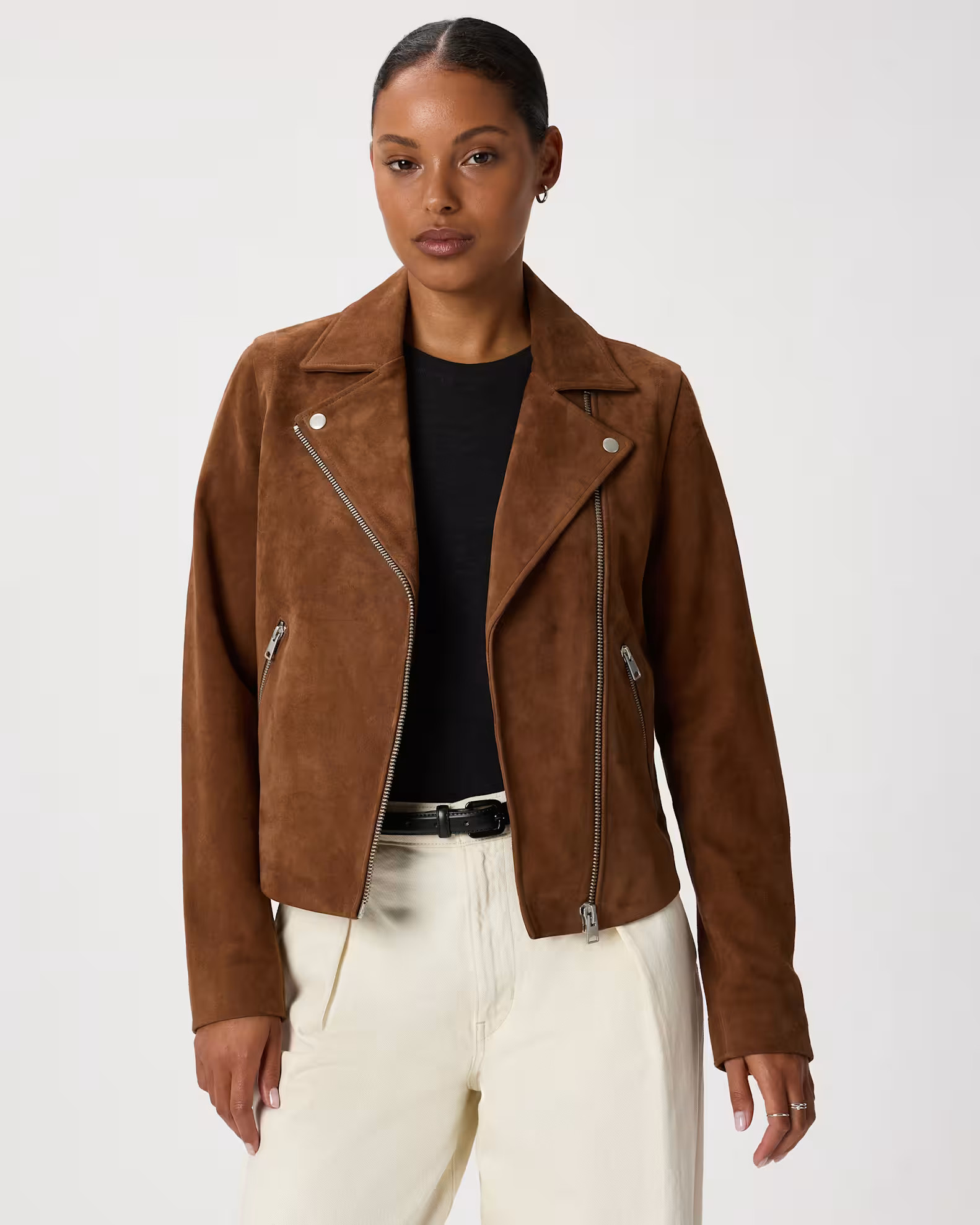 100% Suede Motorcycle Jacket in Dark Chestnut Brown | Quince