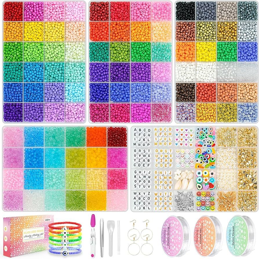 Paodey 15,500pcs 4mm Glass Seed Beads 96 Colors 6/0 Small Beads for Bracelets Making, Craft Gift ... | Amazon (US)