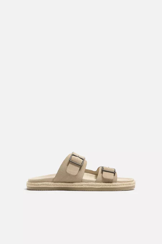 DOUBLE STRAP LEATHER SANDALS | Zara US