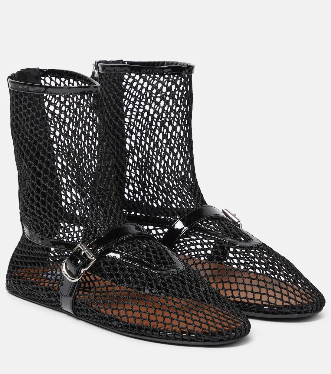 Fishnet leather-trimmed ankle boots | Mytheresa (US/CA)