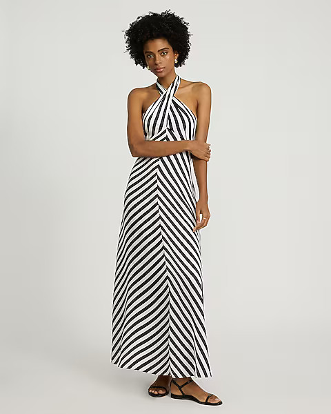 Striped Tie Halter Maxi Dress | Express