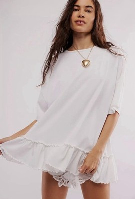 Free People We the Free Why Yes Tee Womens White Tee Oversized Medium EUC | eBay US