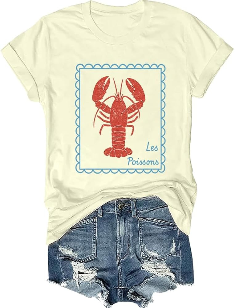 Lobster Shirt Women Men Les Poissons T-Shirt Lobster Graphic Tee Women | Amazon (US)