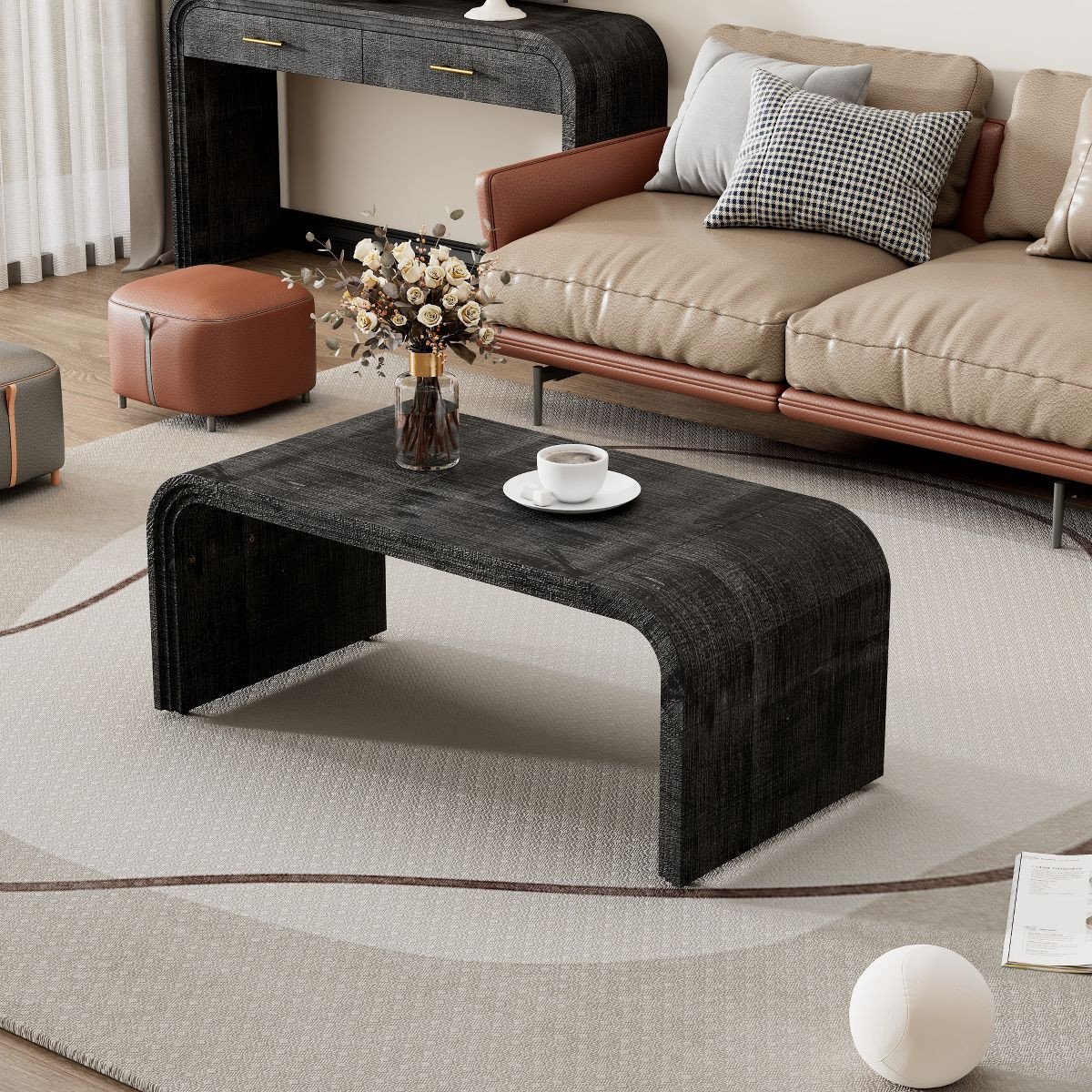 47.2"W Minimalist Coffee Table, Cocktail Table with Curved Art Deco Design 4B -ModernLuxe | Target