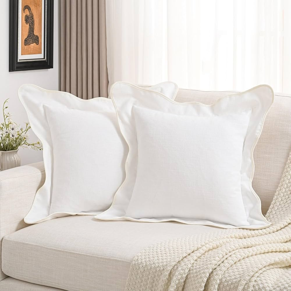 FUTEI Soft Cozy White Chenille Decorative Throw Pillow Covers 24x24 Inch Set of 2,Double Stitch S... | Amazon (US)