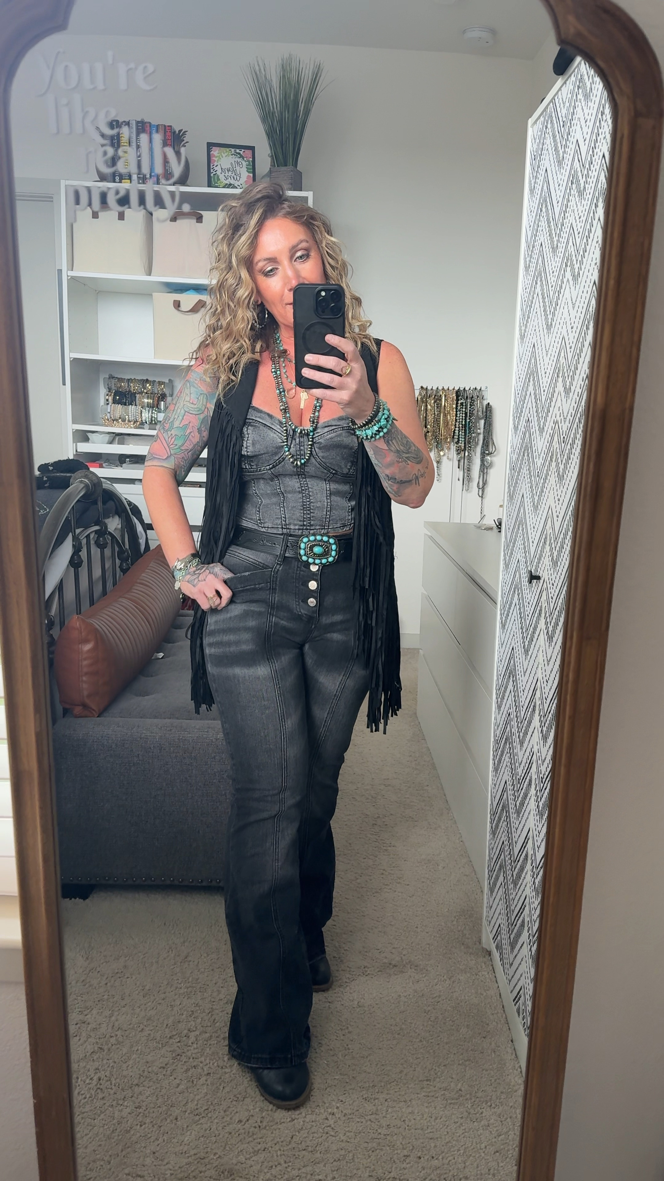 My ride or die jeans!! Have stretch, petite friendly and are TTS! This corset top is a new favorite, has the denim look but is soft, I sized down one maybe even could size down another. This vest is totally cute and affordable! 

#LTKFestival #LTKfindsunder50 #LTKover40