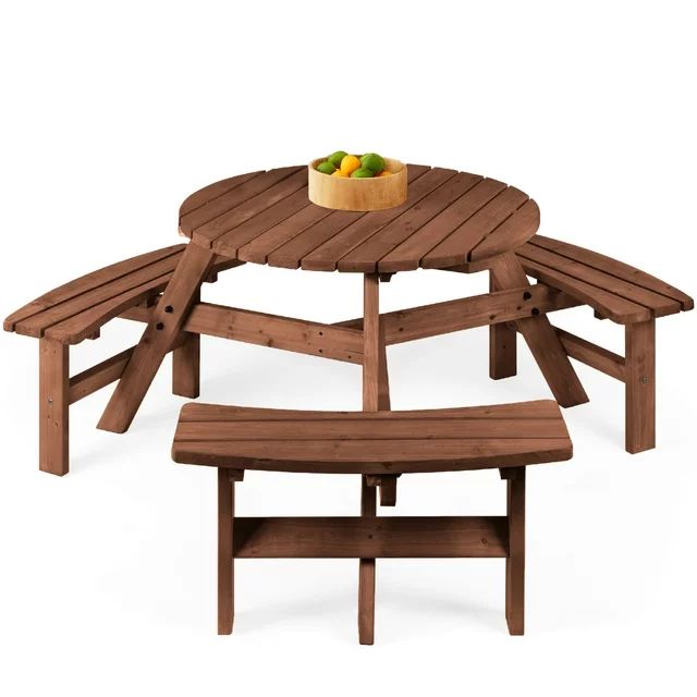Best Choice Products 6-Person Circular Outdoor Wooden Picnic Table w/ 3 Built-In Benches, 500lb C... | Walmart (US)