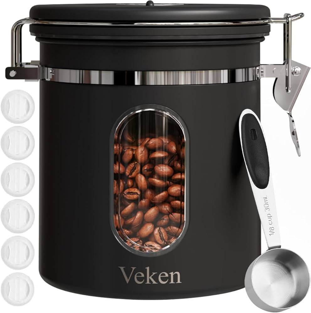 Veken Coffee Canister with Window, Airtight Stainless Steel Kitchen Food Storage Container with L... | Amazon (US)