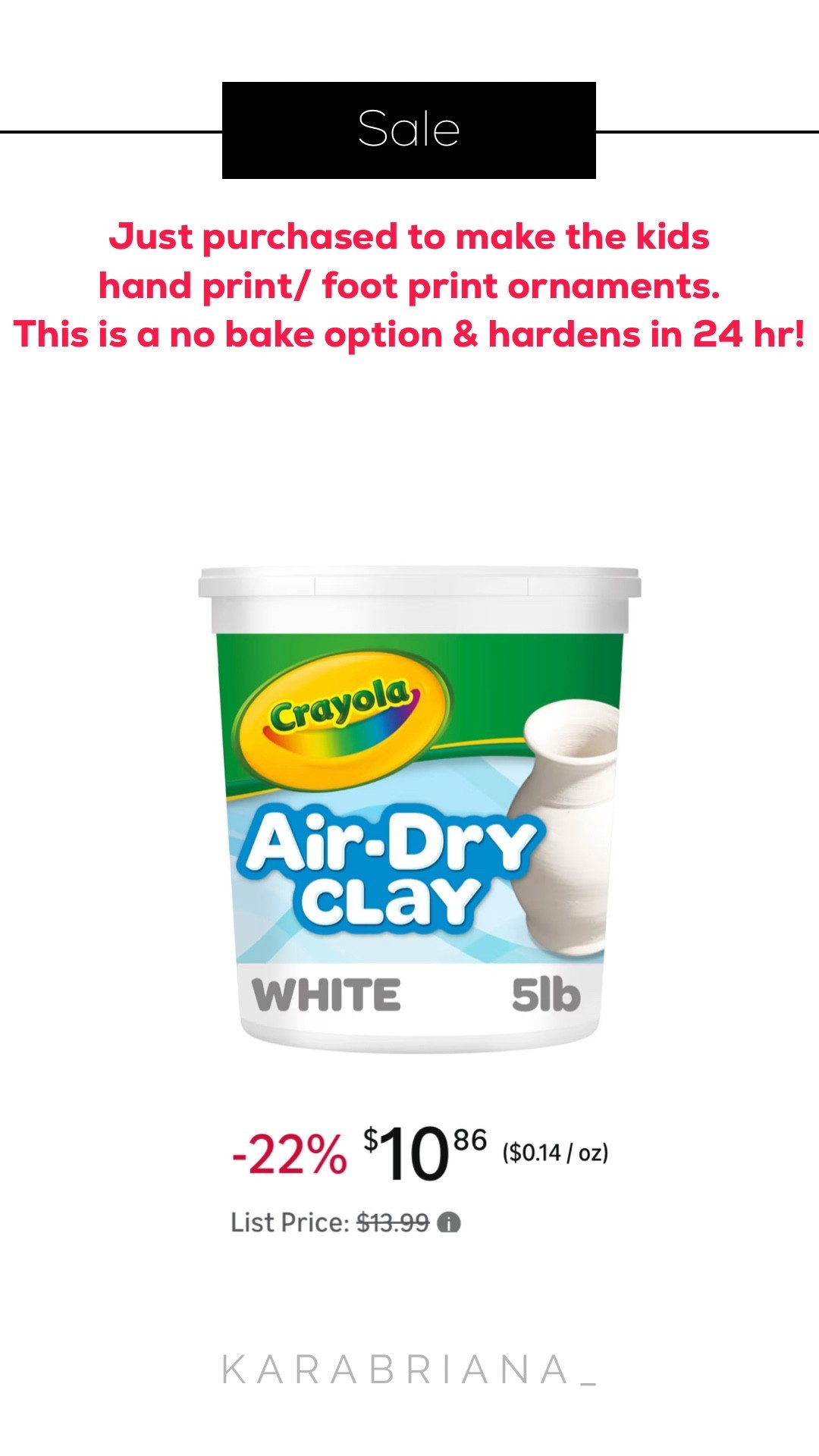 Just purchased this air, dry clay to make the kids hand print and foot print ornaments. This is a no bake option and dries in 24 hours. The memories are priceless 

#LTKSaleAlert #LTKHoliday #LTKGiftGuide