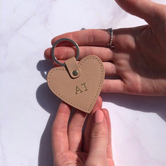 Saffiano Leather Heart Keyring  Nude  Personalised | Etsy | Etsy (US)