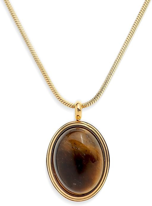 Sonateomber 14K Gold Tigers Eye Stone Pendant Necklace for Women, Chunky Statement Oval Gemstone ... | Amazon (US)
