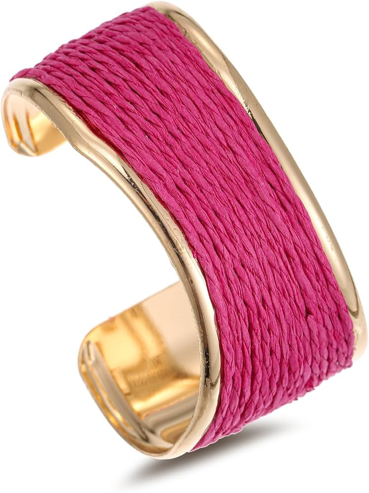 Raffia Irregular Wave Cuff Bracelet for Women, Chunky Bangle Wide Open Cuff Bangle Statement Brac... | Amazon (US)