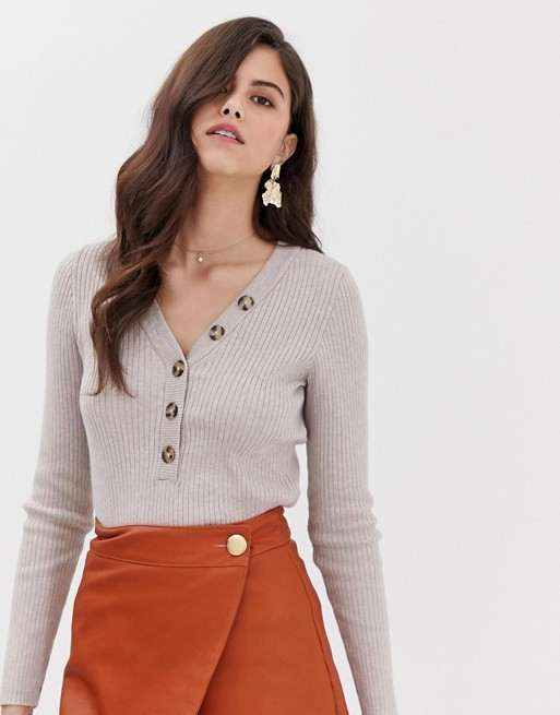 Vila button front ribbed sweater | ASOS US
