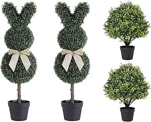 24" Faux Boxwood Plants Outdoor and 3ft Bunny-Shaped Topiary Trees for Front Porch Planter Spring... | Amazon (US)