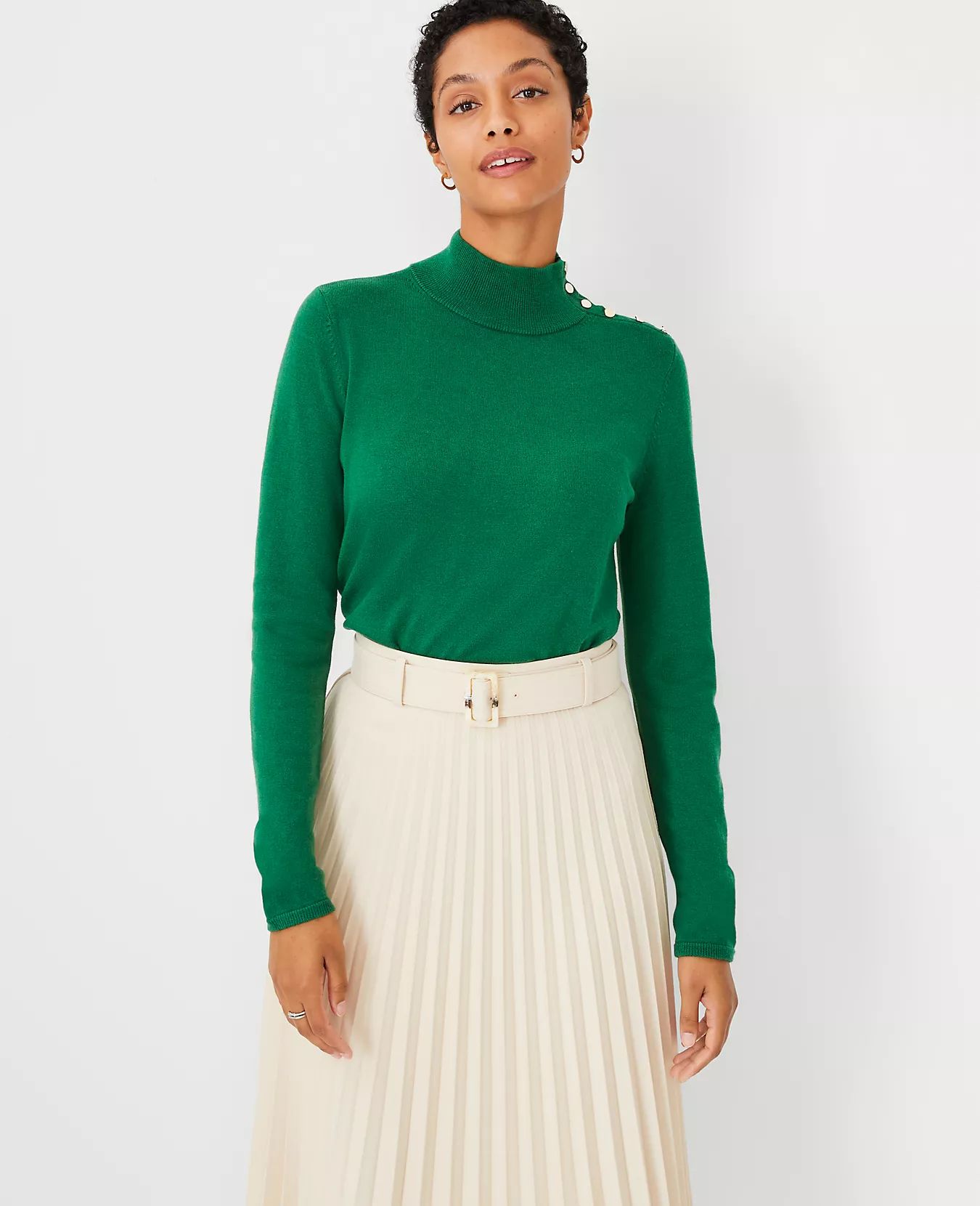 Shoulder Button Turtleneck Sweater | Ann Taylor (US)