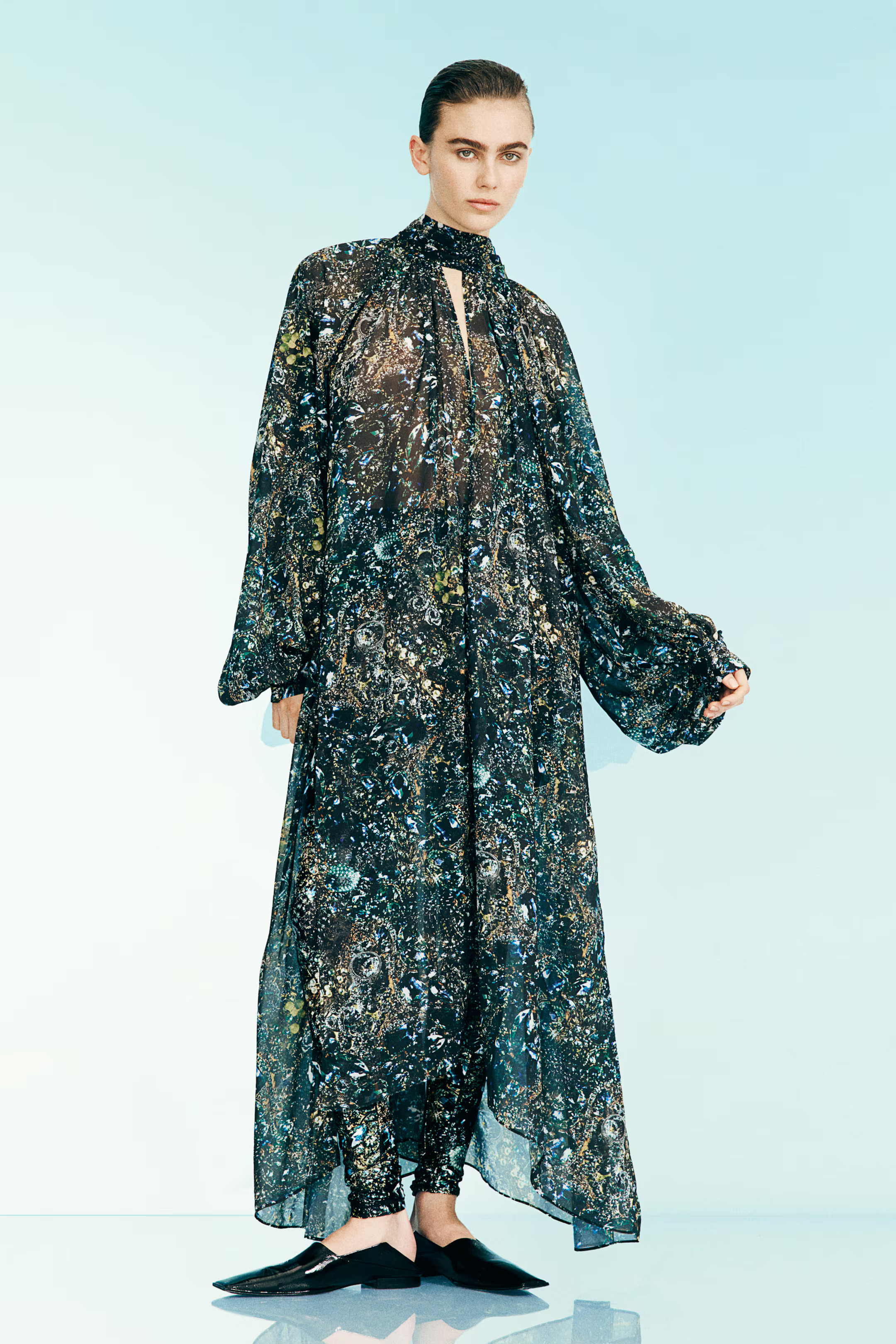 Patterned Chiffon Dress - Black/jewelry - Ladies | H&M US | H&M (US + CA)