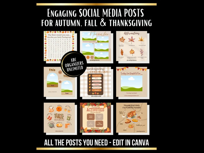 Social Media Posts for Customer Engagement, Business Marketing Autumn, Fall and Thanksgiving Canv... | Etsy (US)