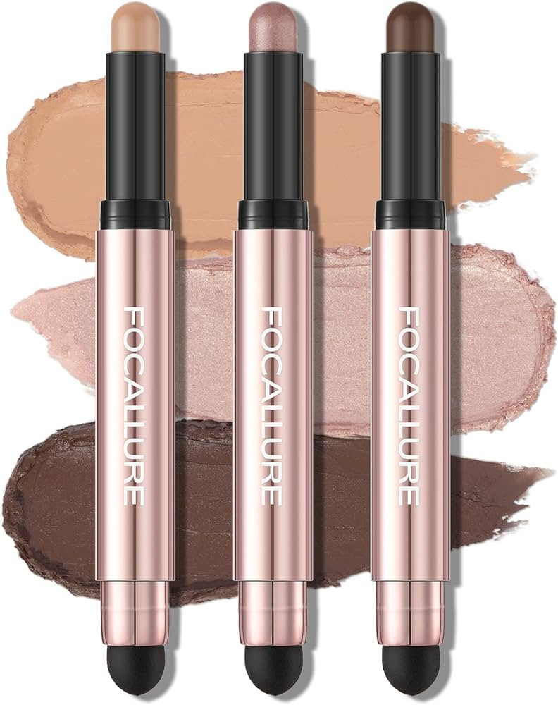 FOCALLURE 3 Pcs No Crease Eyeshadow Sticks,Shimmer & Matte Eye Shadow Crayon with Blending Brush,... | Amazon (US)