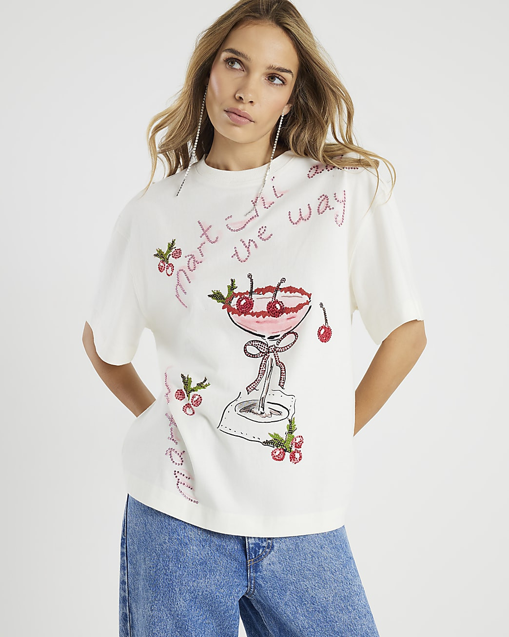 White Martini Christmas T-shirt | River Island UK & IE