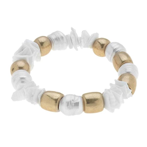 Elle Beaded Shell & Pearl Stretch Bracelet in Ivory | CANVAS