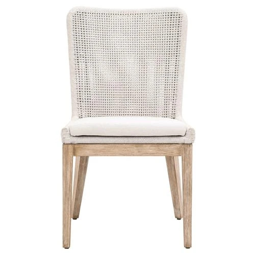Kailey Coastal Beach White Performance Woven Rope Mahogany Frame Dining Side Chair | Kathy Kuo Home
