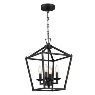 Hukoro Alfa 12 in. 4-Light Geometric Cage Lantern Pendant Light with Mate Black Finish | The Home Depot
